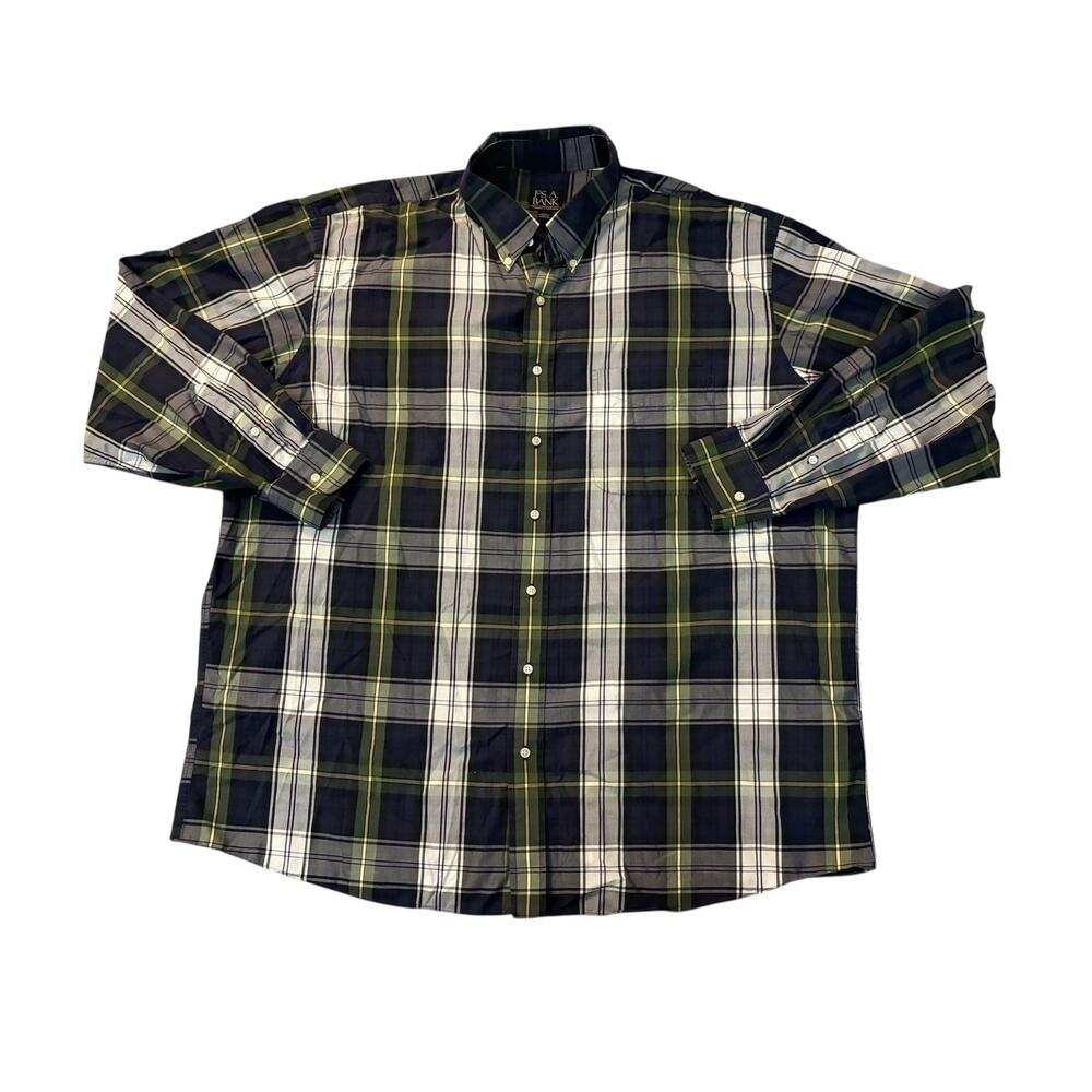 Jos A Bank Navy Blue/Green Plaid Button-Down Mens Size XXL